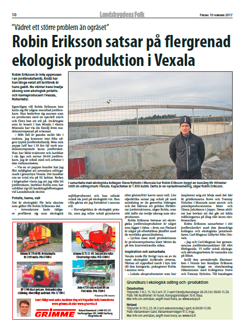 Robin Eriksson satsar på flergrenad ekologisk produktion i Vexala, LF6_2017, s.10
